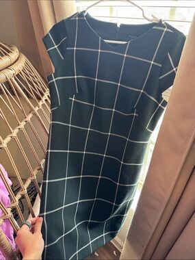 Ann Taylor Green Windowpane Midi Sheath Dress